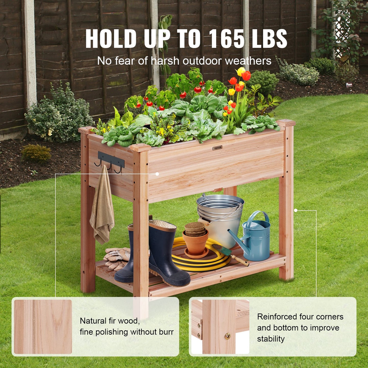 Raised Garden Bed, 33.9 x 18.1 x 30 inch Wooden Planter Box, Elevated Outdoor Planting Boxes with Legs, for Growing Flowers/Vegetables/Herbs in Backyard/Garden/Patio/Balcony, Burlywood