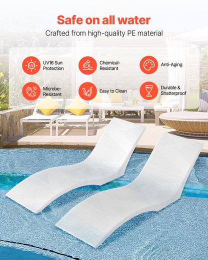 In-Pool Lounge Chairs, Set of 2 Chaise Lounger, Inside Pool Lounge Chairs for up to 5" Water Depths, Fixed in Pools & Floating on Water, Suitable for All Pool Types, Poolside & Sun Deck Tanning