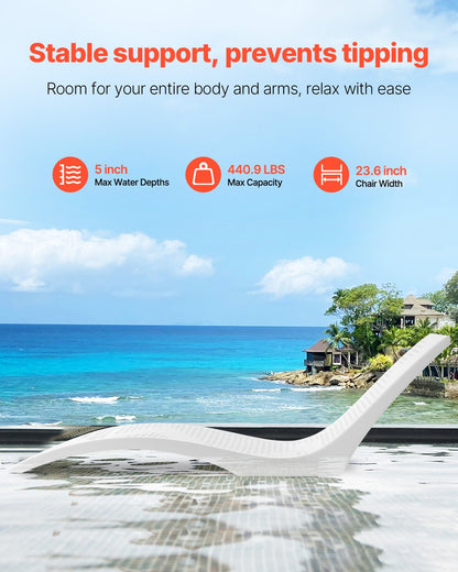 In-Pool Lounge Chairs, Set of 2 Chaise Lounger, Inside Pool Lounge Chairs for up to 5" Water Depths, Fixed in Pools & Floating on Water, Suitable for All Pool Types, Poolside & Sun Deck Tanning