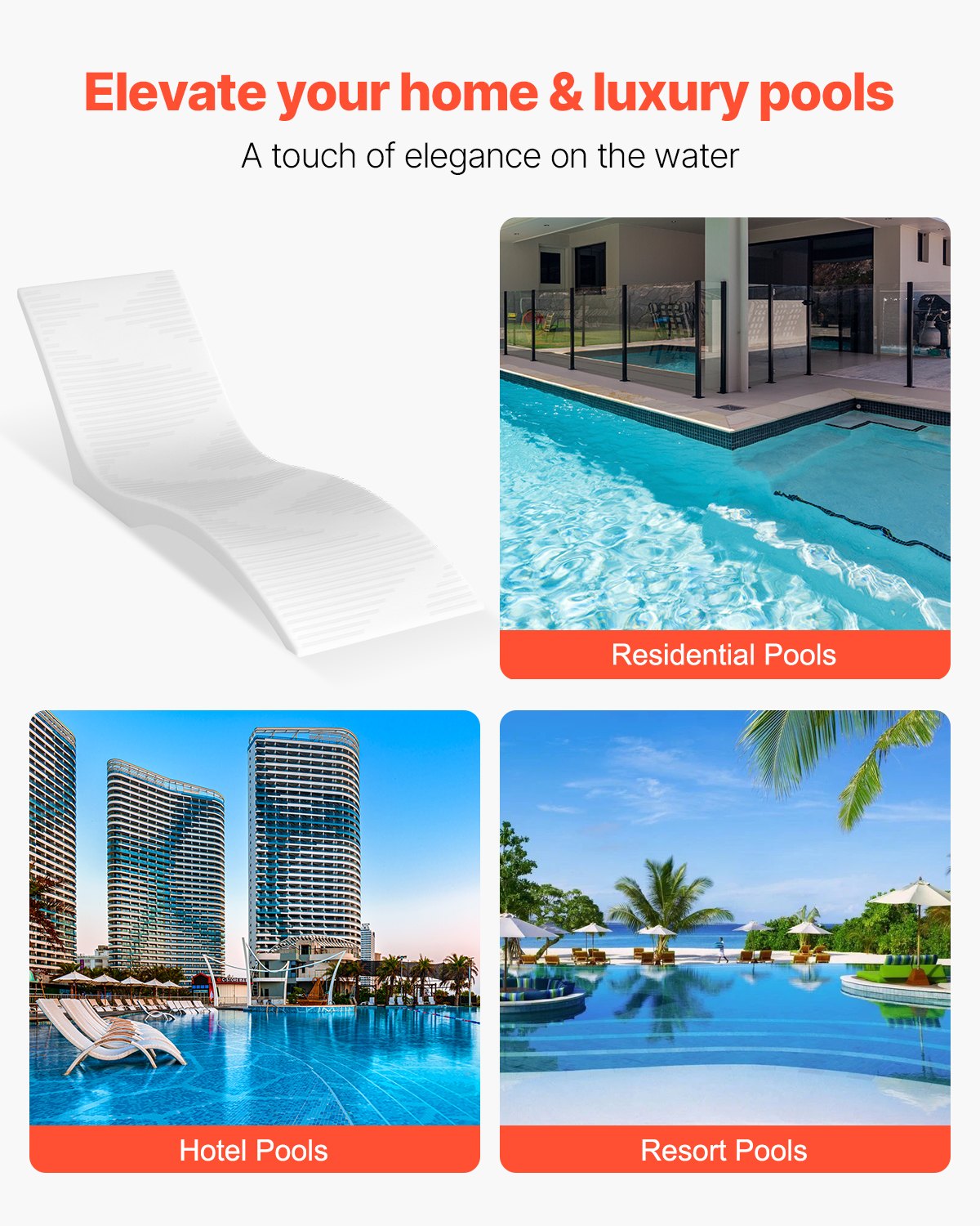 In-Pool Lounge Chairs, Set of 2 Chaise Lounger, Inside Pool Lounge Chairs for up to 5" Water Depths, Fixed in Pools & Floating on Water, Suitable for All Pool Types, Poolside & Sun Deck Tanning