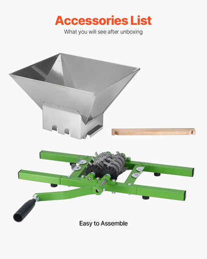 1.8 Gal/7L Fruit and Apple Crusher, Large Manual Grinder, Stainless Steel Fruit Scratter Pulper for Wine Cider Apple Grape Pressing, with Roller Handle for Kitchen Home, Green