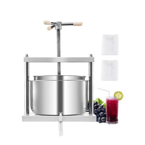 3.17 Gal/12L Fruit Wine Press, 2 Stainless Steel Barrels, Manual Juice Maker, Cider Apple Grape Tincture Honey Olive Oil Making Press with Triangular Handle for Outdoor Kitchen Home