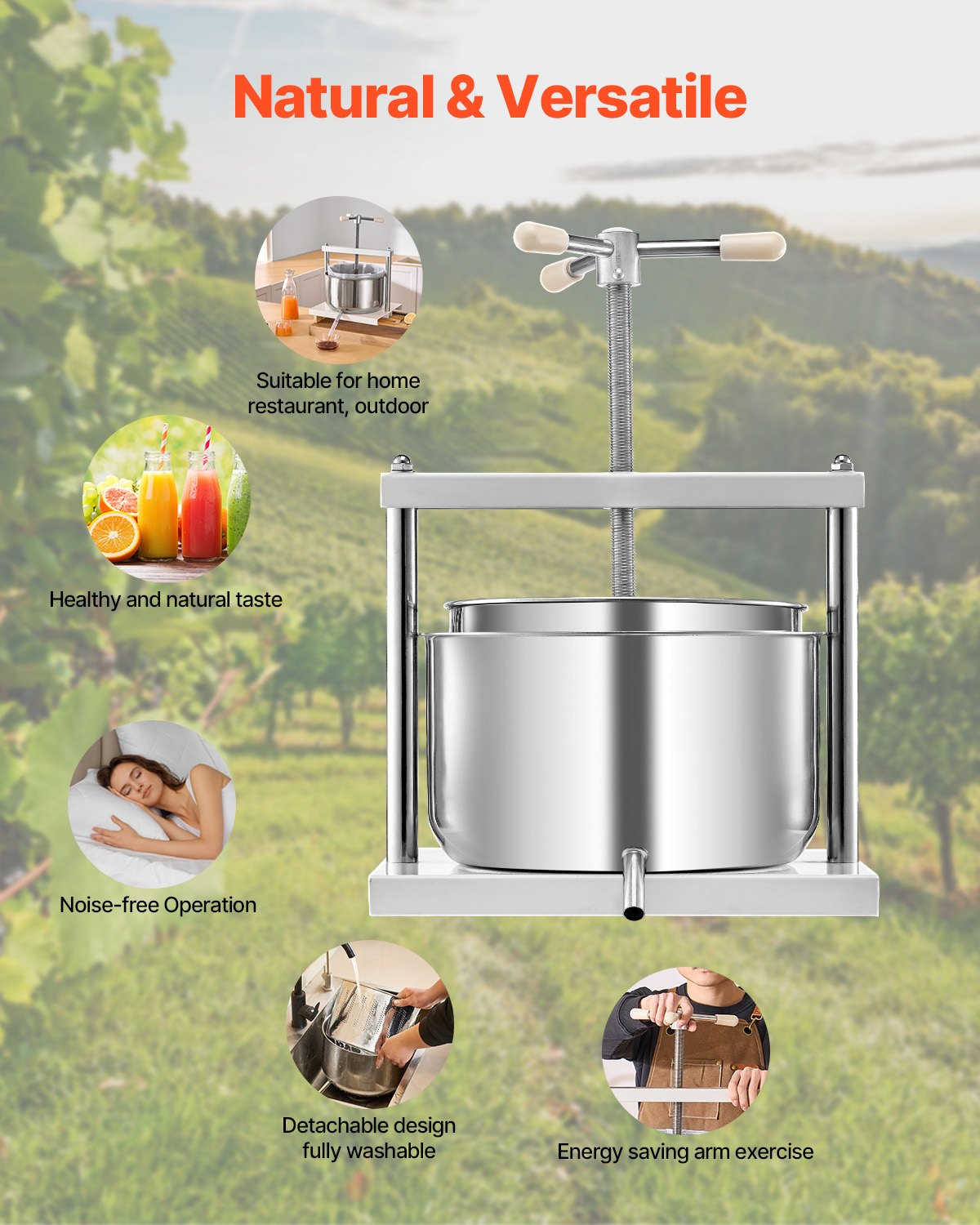 3.17 Gal/12L Fruit Wine Press, 2 Stainless Steel Barrels, Manual Juice Maker, Cider Apple Grape Tincture Honey Olive Oil Making Press with Triangular Handle for Outdoor Kitchen Home
