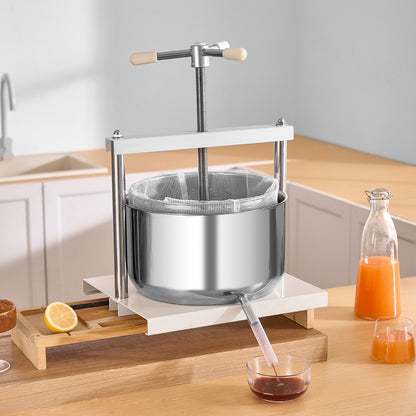 3.17 Gal/12L Fruit Wine Press, 2 Stainless Steel Barrels, Manual Juice Maker, Cider Apple Grape Tincture Honey Olive Oil Making Press with Triangular Handle for Outdoor Kitchen Home