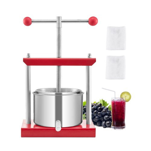 0.8 Gal/3L Fruit Wine Press, 2 Stainless Steel Barrels, Manual Juice Maker, Cider Apple Grape Tincture Honey Olive Oil Making Press with T-Handle for Outdoor Kitchen Home