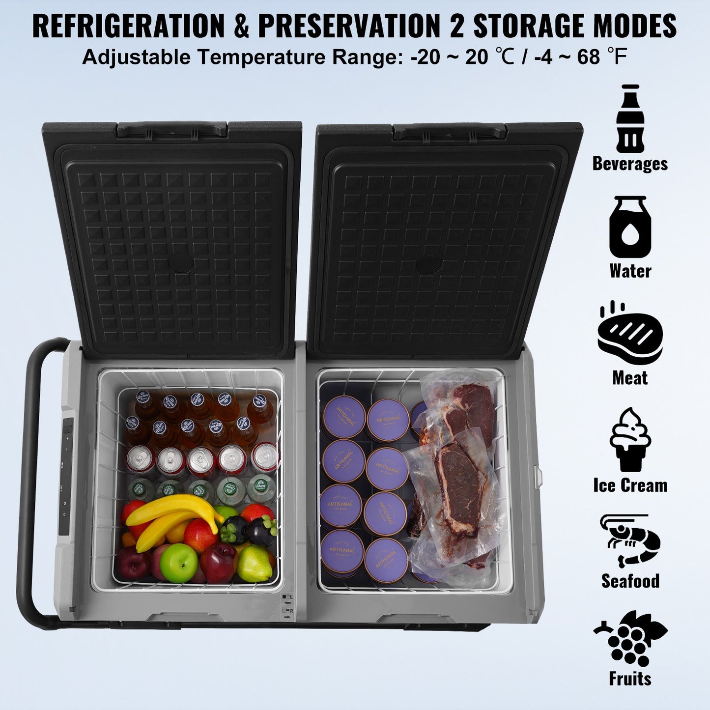 Car Refrigerator, 12 Volt Car Refrigerator Fridge, 115 L Dual Zone Portable Freezer with Wheels and Handle, -4℉-68℉, 12/24V DC and 100-240V AC Compressor Cooler for Outdoor, Camping