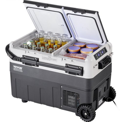 Portable Car Refrigerator, 12 Volt Car Refrigerator Fridge, 40 L / 42.3 qt Dual Zone Portable Freezer, -4℉-68℉ Adjustable Temperature, Compressor Cooler for Home, Outdoor, Camping, RV, Car
