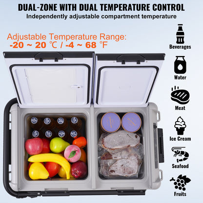 Portable Car Refrigerator, 12 Volt Car Refrigerator Fridge, 40 L / 42.3 qt Dual Zone Portable Freezer, -4℉-68℉ Adjustable Temperature, Compressor Cooler for Home, Outdoor, Camping, RV, Car