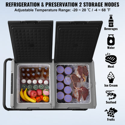 Car Refrigerator, 12 Volt Car Refrigerator Fridge, 95 L Dual Zone Portable Freezer with Wheels and Handle, -4℉-68℉, 12/24V DC and 100-240V AC Compressor Cooler for Outdoor, Camping