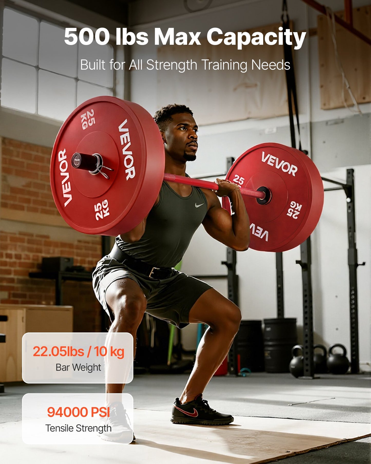 120 cm skivstång, passar 5 cm viktskivor, skivstång med räfflat grepp för styrketräning, tyngdlyftning, knäböj, marklyft, bänkpress, curl, overheadpress, 226 kg kapacitet