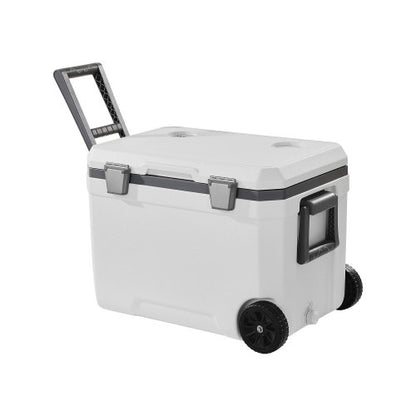 Portable Cooler, 45 QT Wheeled Cooler with Ice Retention, Heavy-Duty Handles and Cup Holder, Lightweight Rigid Material Insulated Portable Cooler, Suitable for Family Picnics and Long Trips