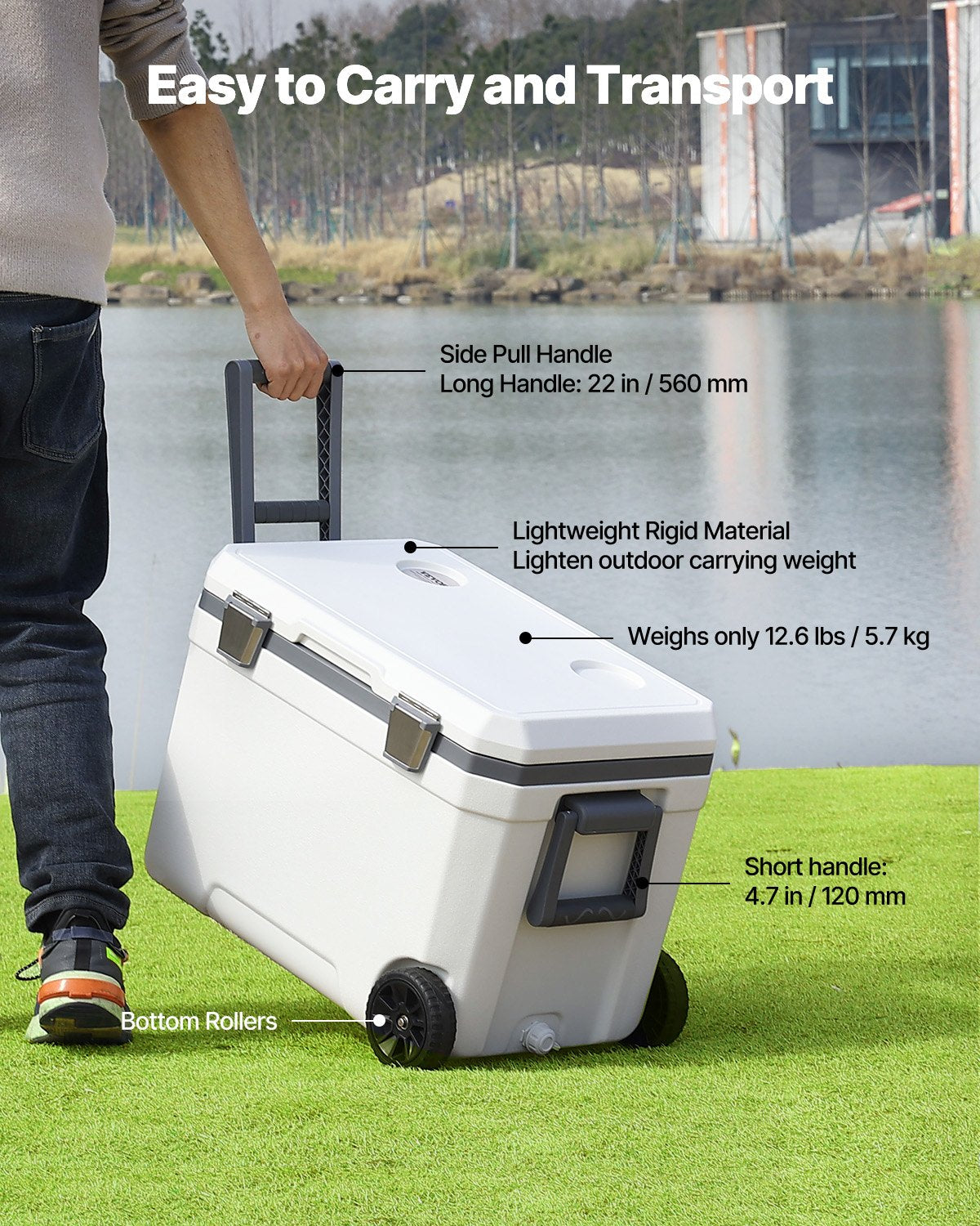 Portable Cooler, 45 QT Wheeled Cooler with Ice Retention, Heavy-Duty Handles and Cup Holder, Lightweight Rigid Material Insulated Portable Cooler, Suitable for Family Picnics and Long Trips