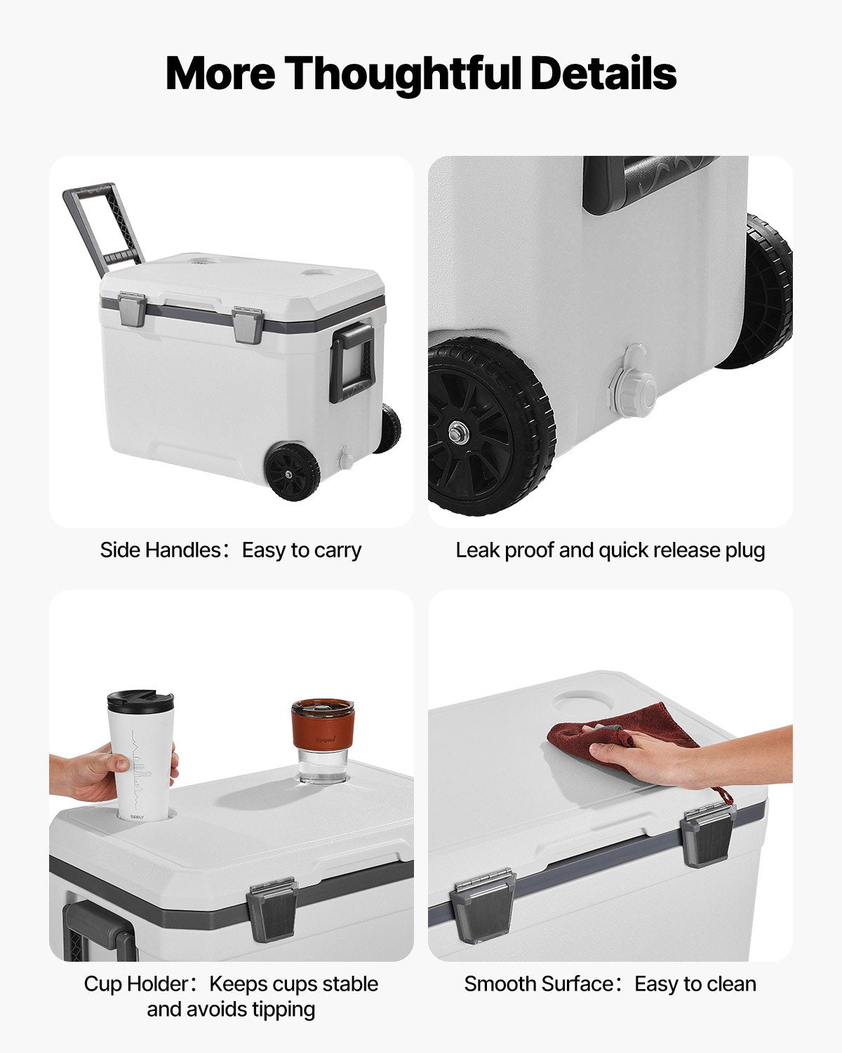 Portable Cooler, 45 QT Wheeled Cooler with Ice Retention, Heavy-Duty Handles and Cup Holder, Lightweight Rigid Material Insulated Portable Cooler, Suitable for Family Picnics and Long Trips
