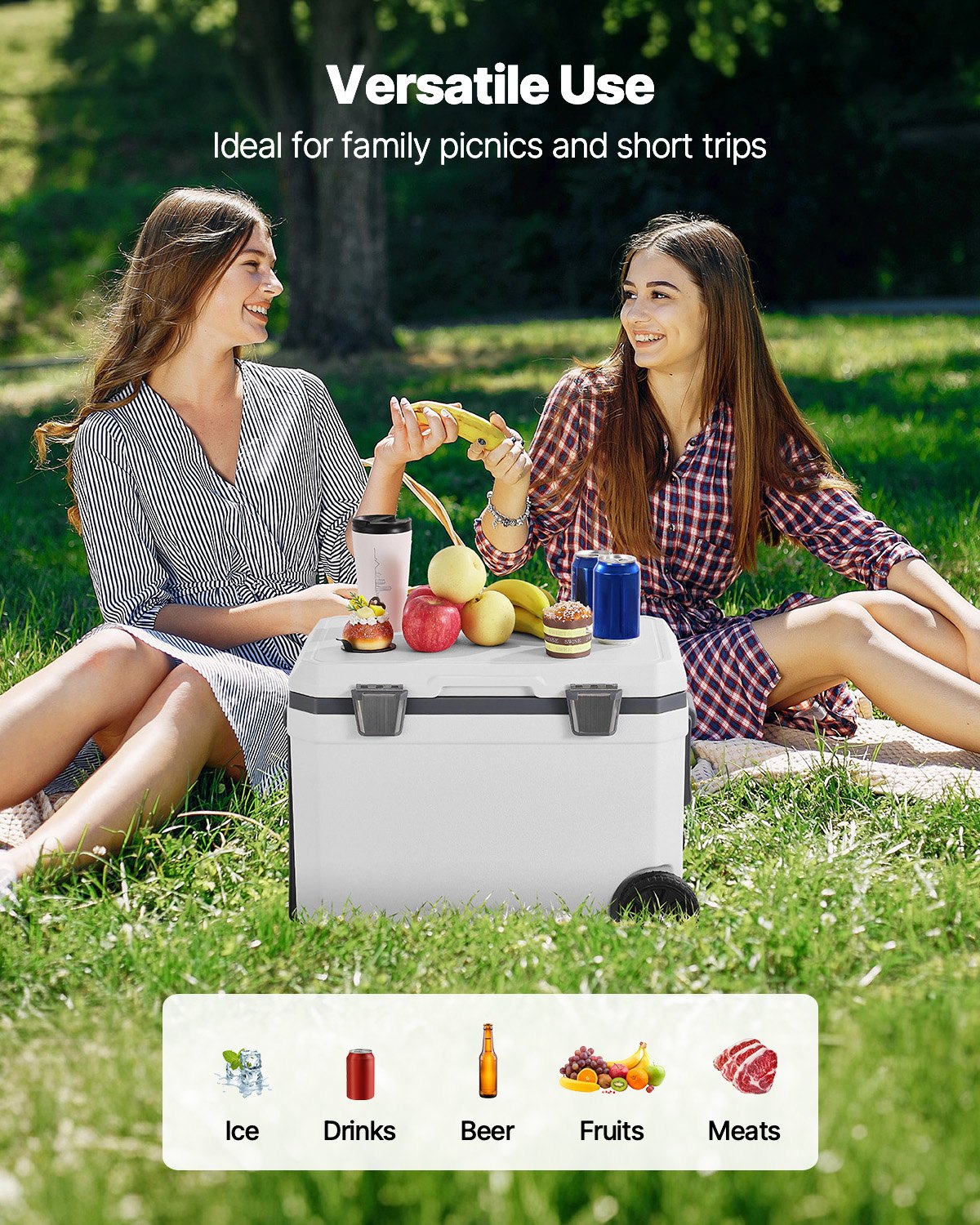 Portable Cooler, 45 QT Wheeled Cooler with Ice Retention, Heavy-Duty Handles and Cup Holder, Lightweight Rigid Material Insulated Portable Cooler, Suitable for Family Picnics and Long Trips