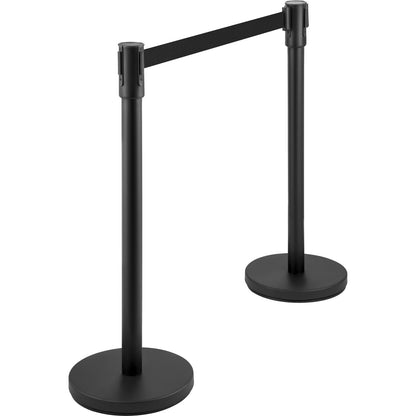 Crowd Control Stanchion, Set of 8 Pieces Stanchion Set, Stanchion Set with 6.6 ft/2 m Black Retractable Belt, Black Crowd Control Barrier with Concrete and Metal Base – Easy Connect Assembly