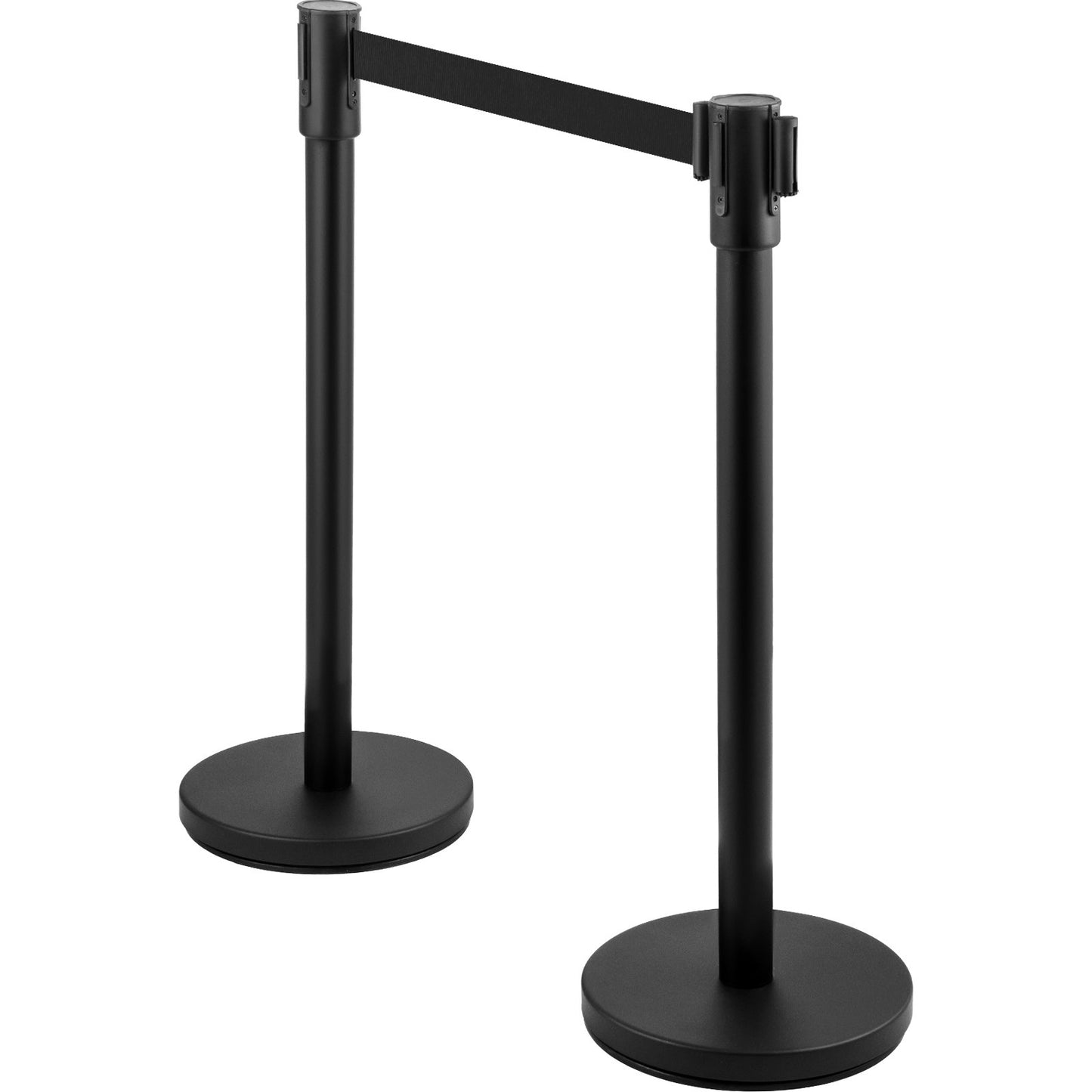 Crowd Control Stanchion, Set of 8 Pieces Stanchion Set, Stanchion Set with 6.6 ft/2 m Black Retractable Belt, Black Crowd Control Barrier with Concrete and Metal Base – Easy Connect Assembly