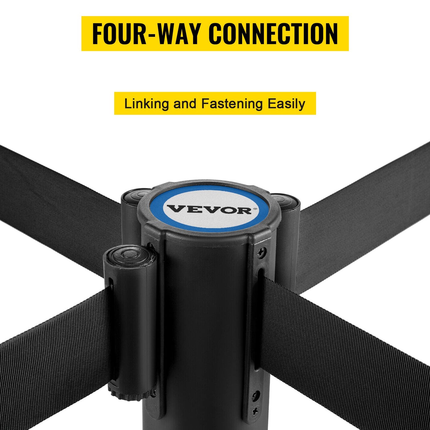 Stolpe för trängselkontroll, set med 4 delar, stolpesats med 2 m svart utdragbart bälte, svart barriär för trängselkontroll med betong- och metallbas – enkel montering