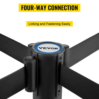 Stolpe för trängselkontroll, set med 4 delar, stolpesats med 2 m svart utdragbart bälte, svart barriär för trängselkontroll med betong- och metallbas – enkel montering