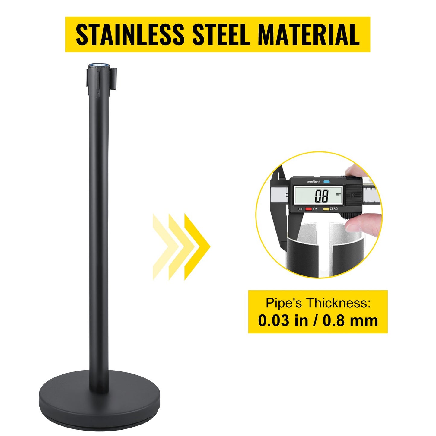Stolpe för folkmassakontroll, set med 6 delar, stolpeset med 6,6 fot/2 m rött utdragbart bälte, svart barriär för folkmassakontroll med gummibas – Enkel montering för folkmassakontroll