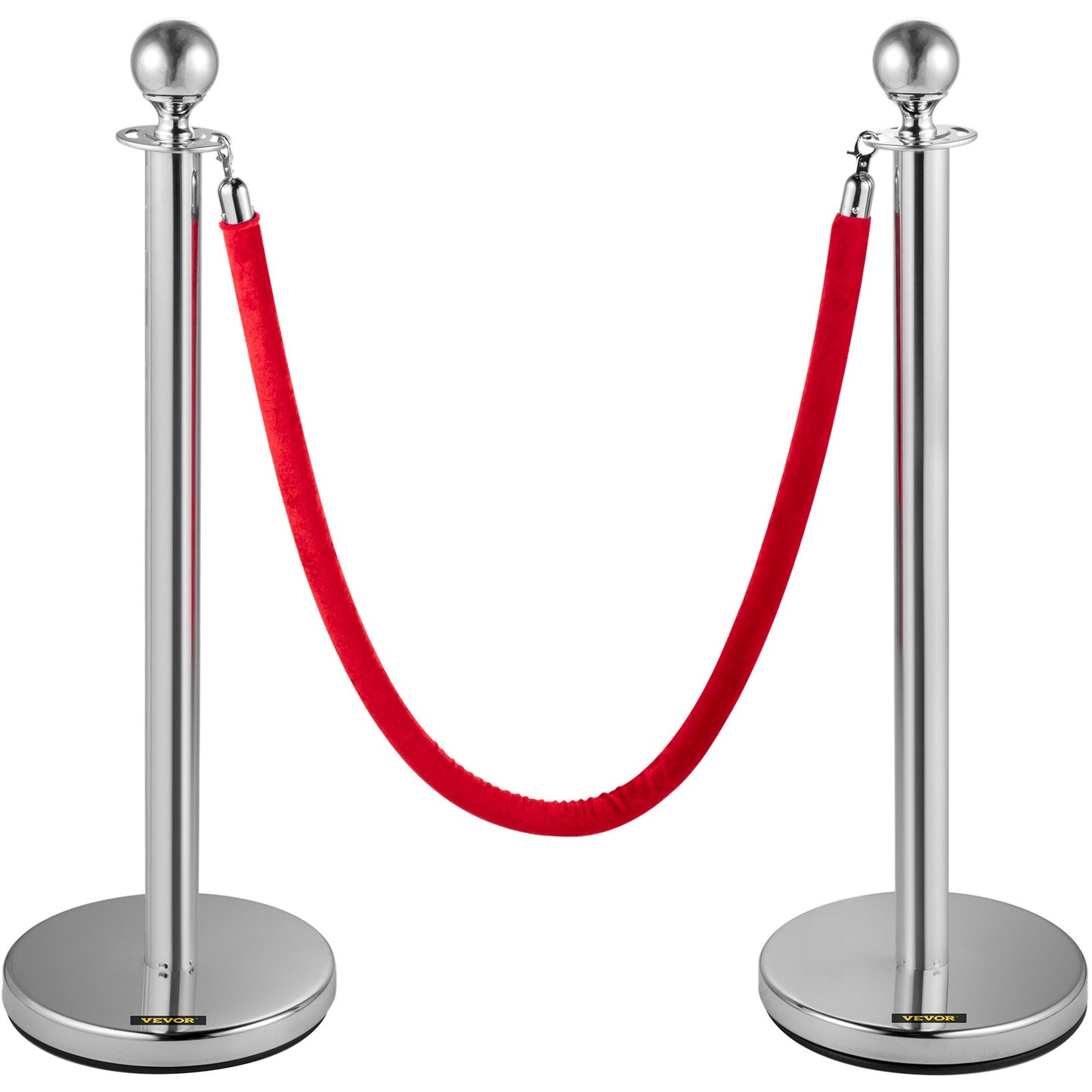 Retractable Silver Round Top Queue Control Barrier Posts Stands Security Stanchion Rope Divider with 1.5M Red Rope Crowd Control Barrier Silver Round top Column