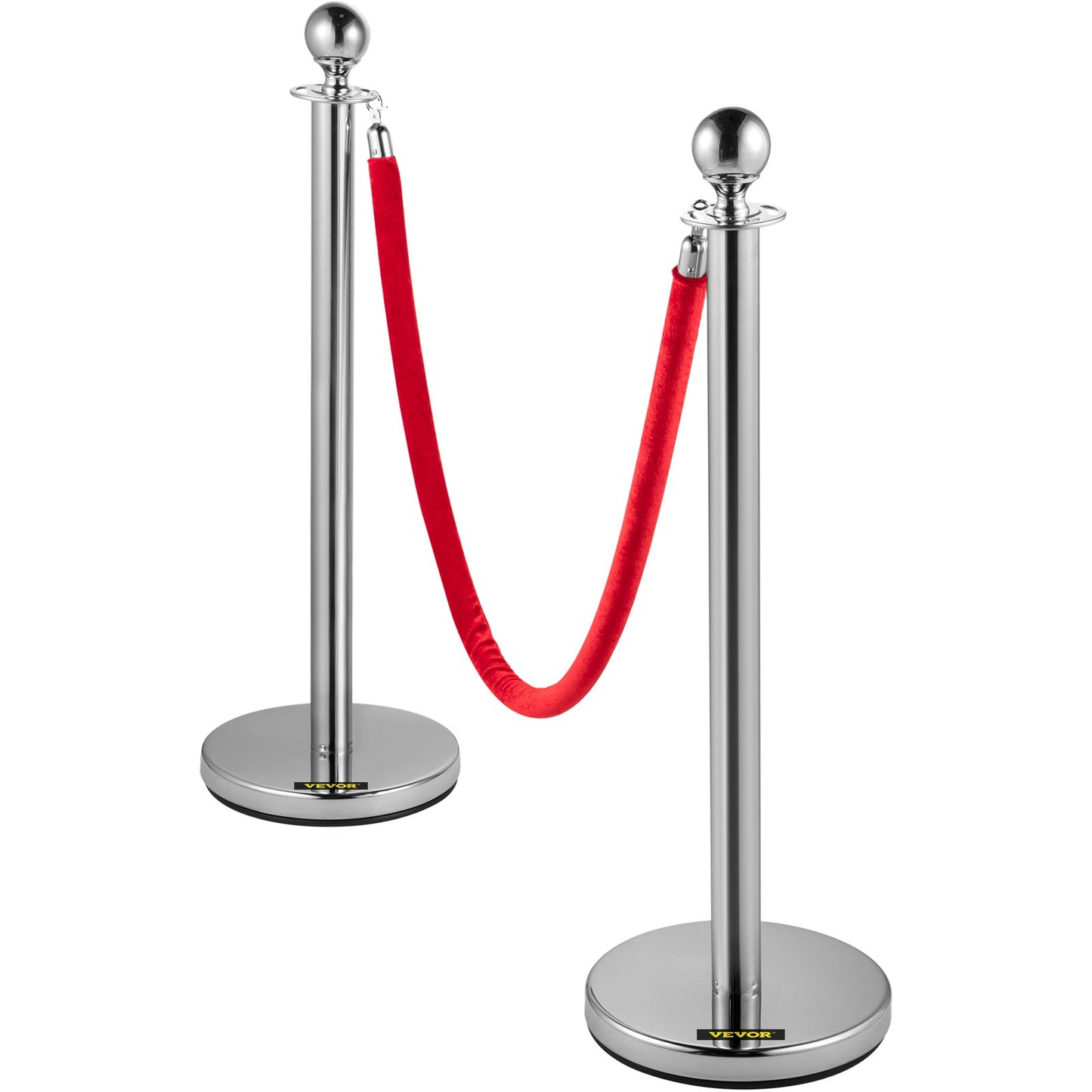 Retractable Silver Round Top Queue Control Barrier Posts Stands Security Stanchion Rope Divider with 1.5M Red Rope Crowd Control Barrier Silver Round top Column