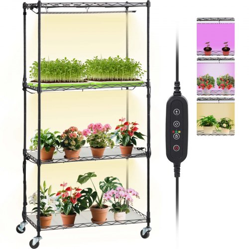Plant Stand with Grow Light, 4 Tiers, 45W Indoor Grow Light Shelf 3 Spectrum Lights Modes, Metal Plant Shelf with Timer Grdena Plant Grow Rack for Seed Starting 23.6" L x 13.8" W x 49.8" H