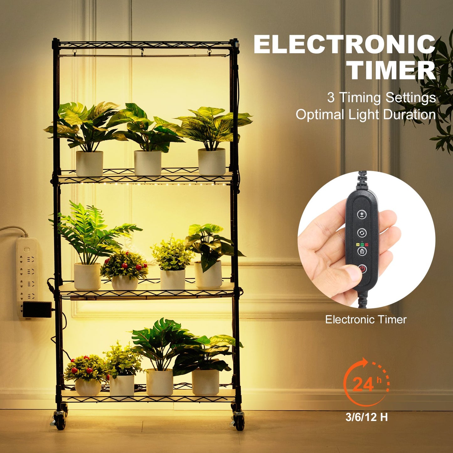 Plant Stand with Grow Light, 4 Tiers, 45W Indoor Grow Light Shelf 3 Spectrum Lights Modes, Metal Plant Shelf with Timer Grdena Plant Grow Rack for Seed Starting 23.6" L x 13.8" W x 49.8" H
