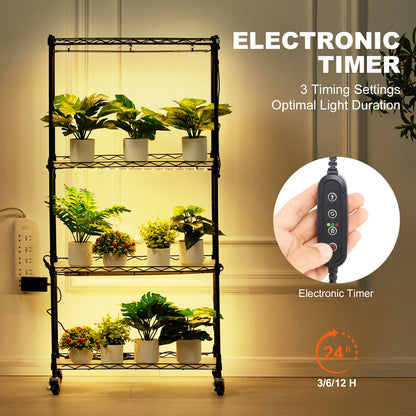 Plant Stand with Grow Light, 4 Tiers, 45W Indoor Grow Light Shelf 3 Spectrum Lights Modes, Metal Plant Shelf with Timer Grdena Plant Grow Rack for Seed Starting 23.6" L x 13.8" W x 49.8" H