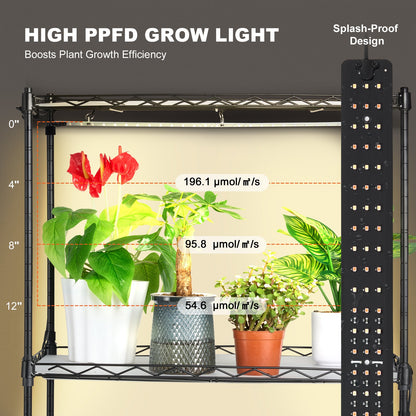 Plant Stand with Grow Light, 4 Tiers, 45W Indoor Grow Light Shelf 3 Spectrum Lights Modes, Metal Plant Shelf with Timer Grdena Plant Grow Rack for Seed Starting 23.6" L x 13.8" W x 49.8" H