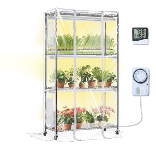 Indoor Greenhouse with Grow Light, 4 Tiers, 180W LED Grow Light Shelf with Cover & Timer, 3 Spectrum Light Portable Greenhouse Cabinet Plant Stand for Seed Starting 35.4" x 13.8" x 59.1"