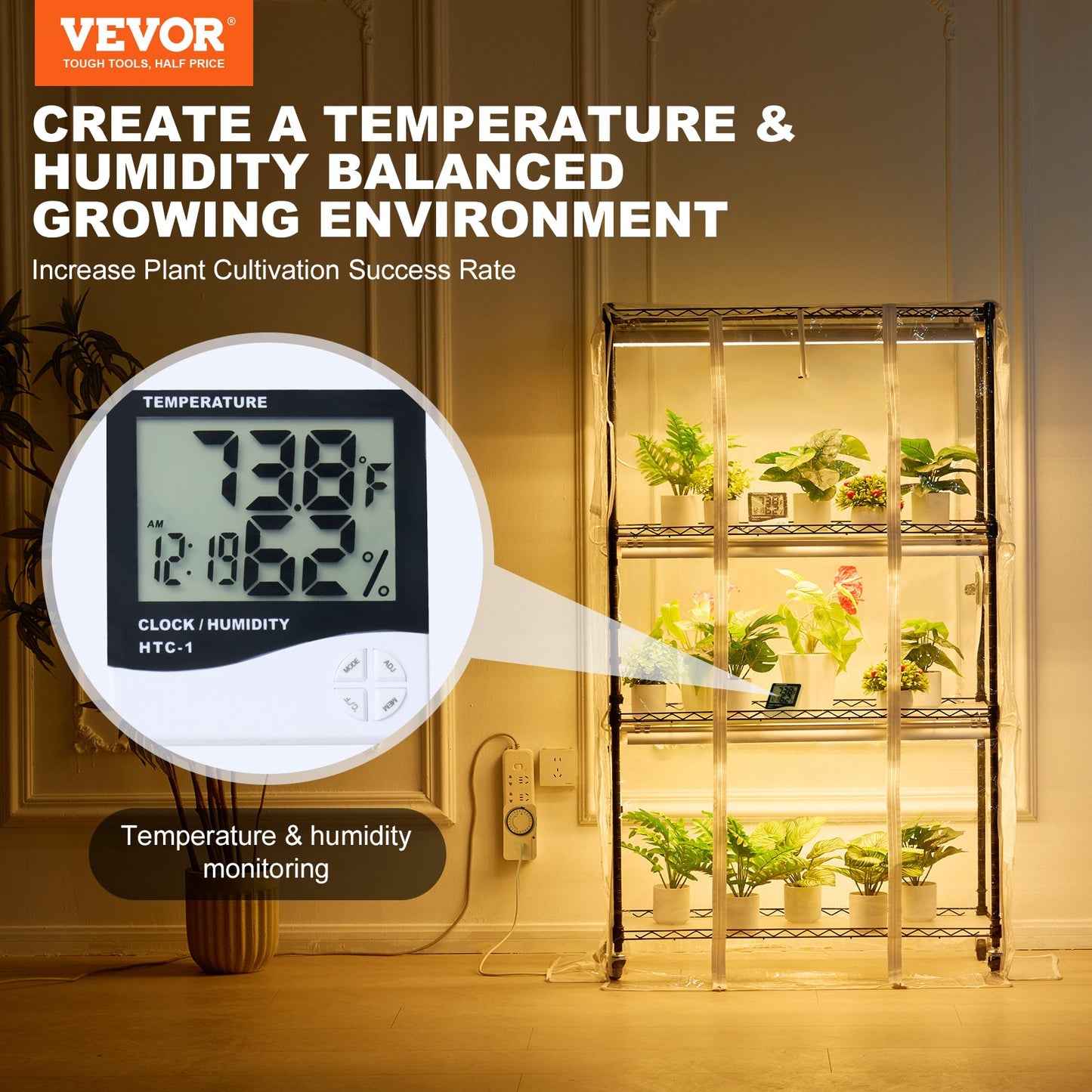 Indoor Greenhouse with Grow Light, 4 Tiers, 180W LED Grow Light Shelf with Cover & Timer, 3 Spectrum Light Portable Greenhouse Cabinet Plant Stand for Seed Starting 35.4" x 13.8" x 59.1"