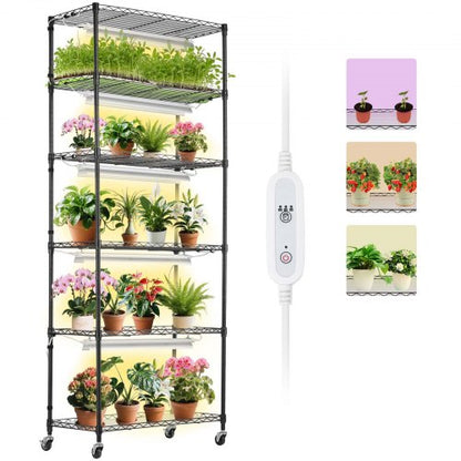 Plant Stand with Grow Light, 6-Tier Large Tall Plant Shelf with 150W Full Spectrum Grow Light, 3 Mode LED Plant Light with Timer and Wheel for Seed Starting 29.5" L x 13.8" W x 70.9" H