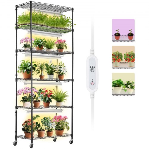 Plant Stand with Grow Light, 6-Tier Large Tall Plant Shelf with 150W Full Spectrum Grow Light, 3 Mode LED Plant Light with Timer and Wheel for Seed Starting 29.5" L x 13.8" W x 70.9" H
