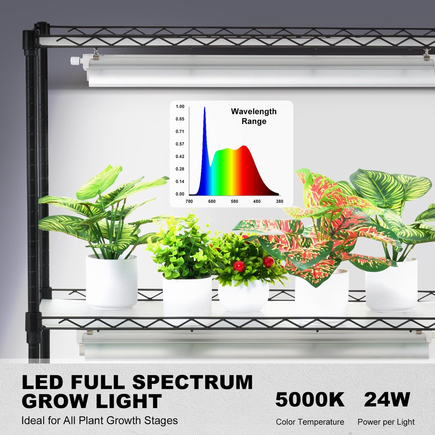 Plant Stand with Grow Light, 6 Tiers, 192W DIY Metal Plant Shelf with Grow Lamp, Indoor Grow Light Shelf with Adjustable Rack & Wheels for Seed Starting Germination 29.5" L x 13.8" W x 70.9" H