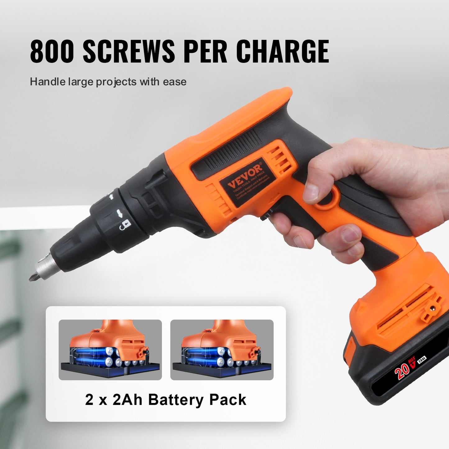 Drywall Screw Gun, 20V Max Drywall Screwgun, 4200RPM Brushless Cordless Drywall Gun Kit with 2 Battery Packs, Charger, Belt Clip, and Tool Bag, Forward and Reverse Adjustable, Built-in LED Light