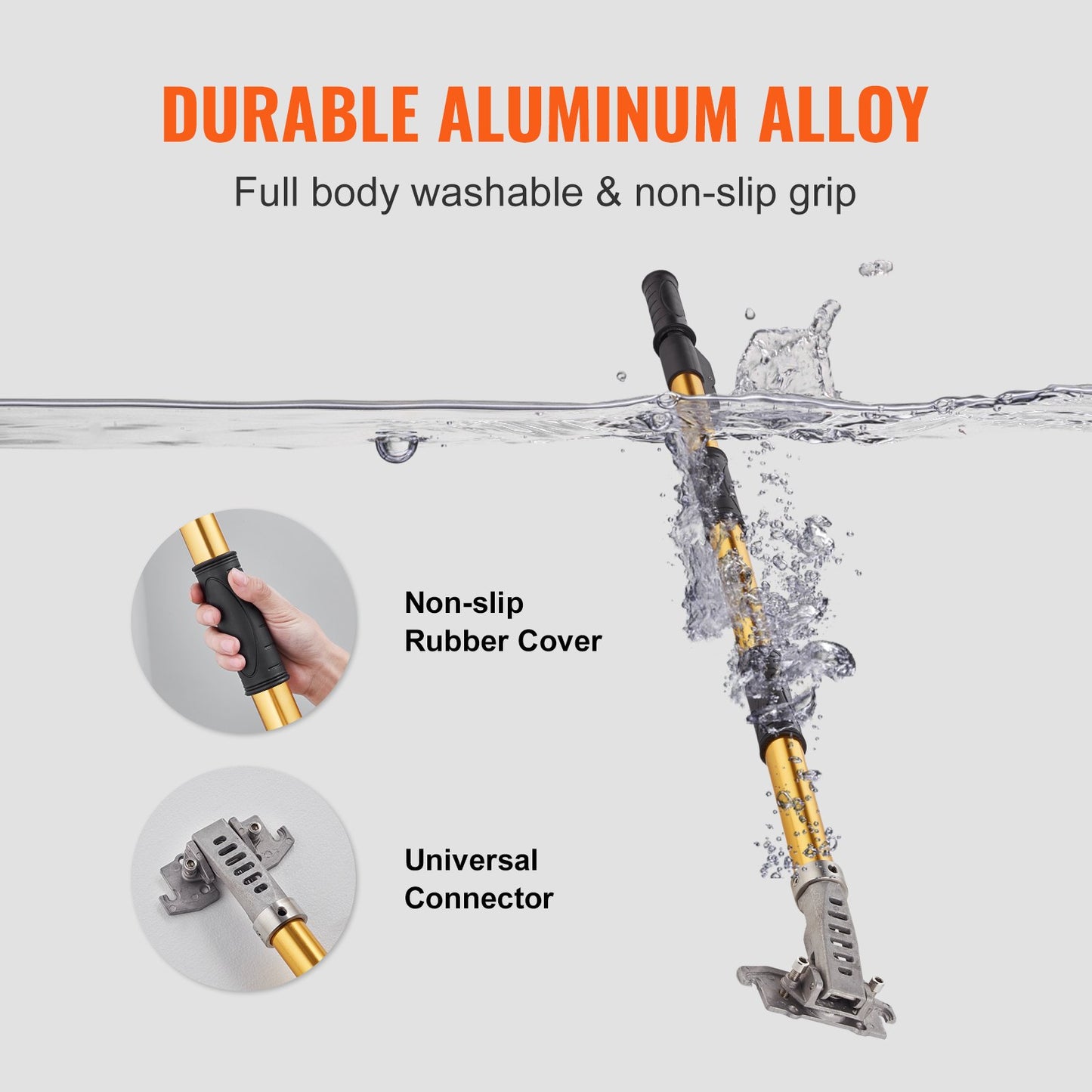 Drywall Flat Box Handle, 101.6-1950.7 cm, Anodized Aluminum Flat Finishing Extension Handle, 5-Section Length Adjustable, Non-slip Grip and 360° Painting for Plasterboard, Wallboard, Sheetrock