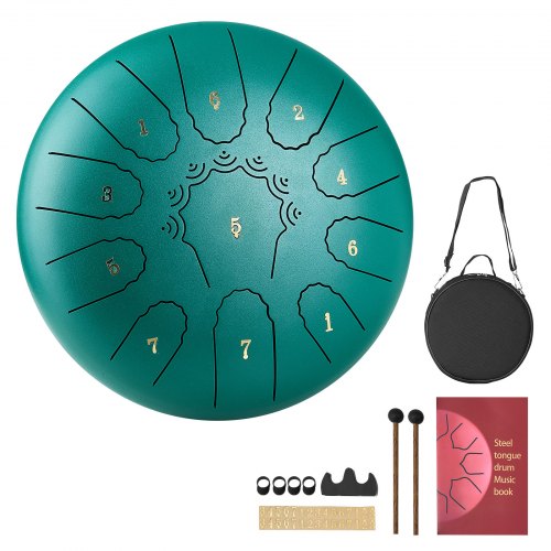 Steel Tongue Drum, 25.4cm 11 Notes Rain Drum for Outside Garden, C Major Musical Drums with Music Book & Mallets, Percussion Instrument for Meditation Yoga Beginner Musical Education, Green