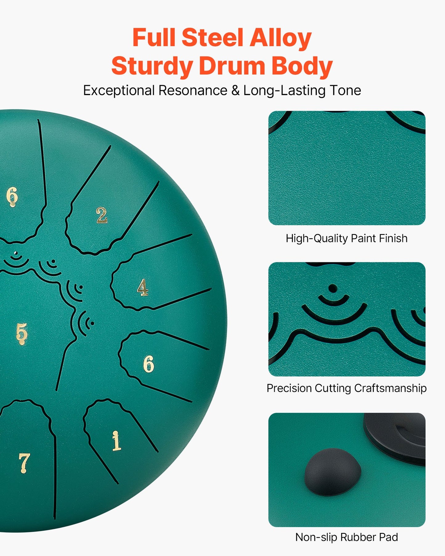 Steel Tongue Drum, 25.4cm 11 Notes Rain Drum for Outside Garden, C Major Musical Drums with Music Book & Mallets, Percussion Instrument for Meditation Yoga Beginner Musical Education, Green