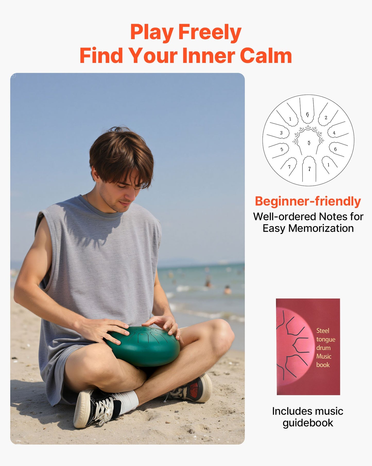 Steel Tongue Drum, 25.4cm 11 Notes Rain Drum for Outside Garden, C Major Musical Drums with Music Book & Mallets, Percussion Instrument for Meditation Yoga Beginner Musical Education, Green