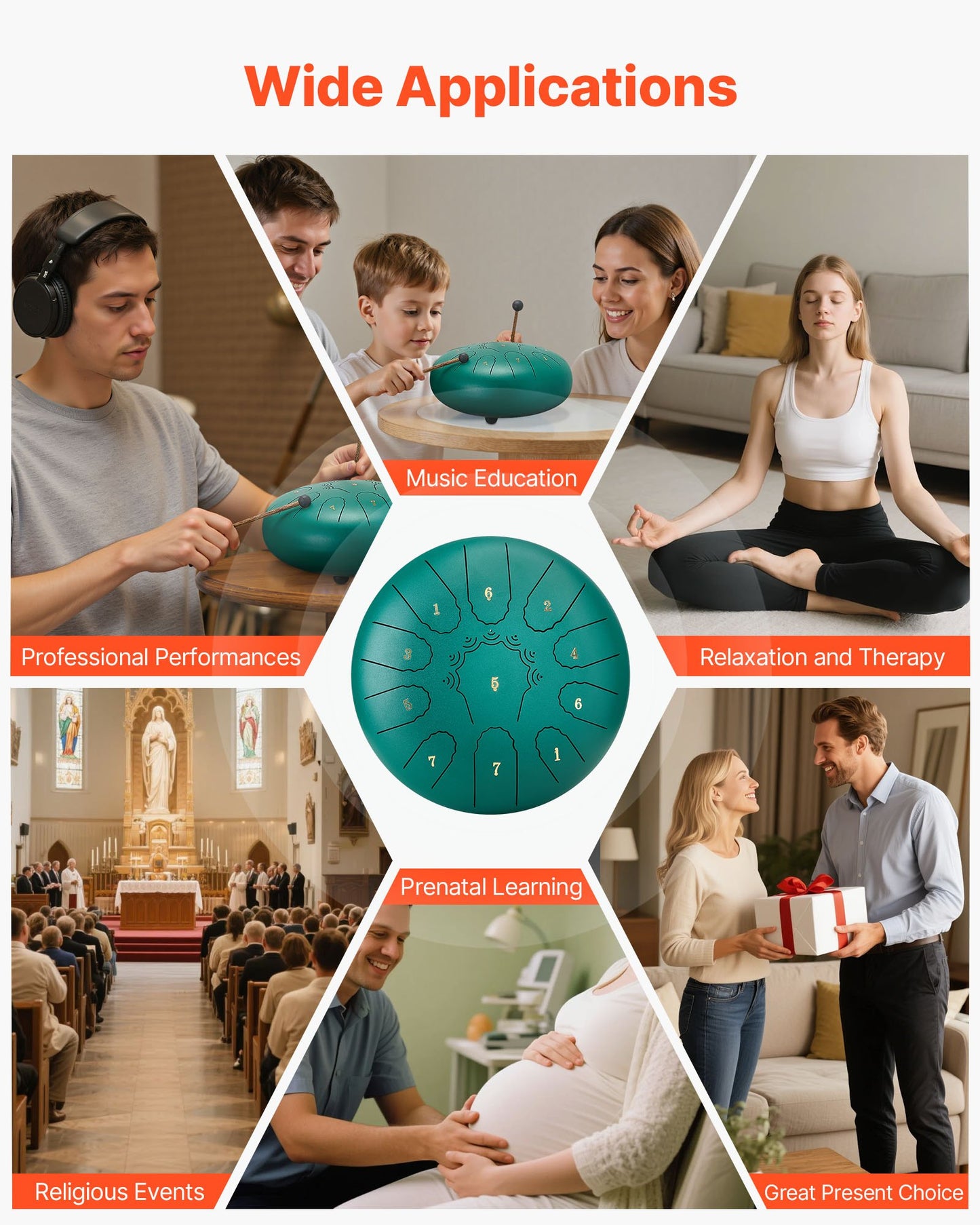 Steel Tongue Drum, 25.4cm 11 Notes Rain Drum for Outside Garden, C Major Musical Drums with Music Book & Mallets, Percussion Instrument for Meditation Yoga Beginner Musical Education, Green