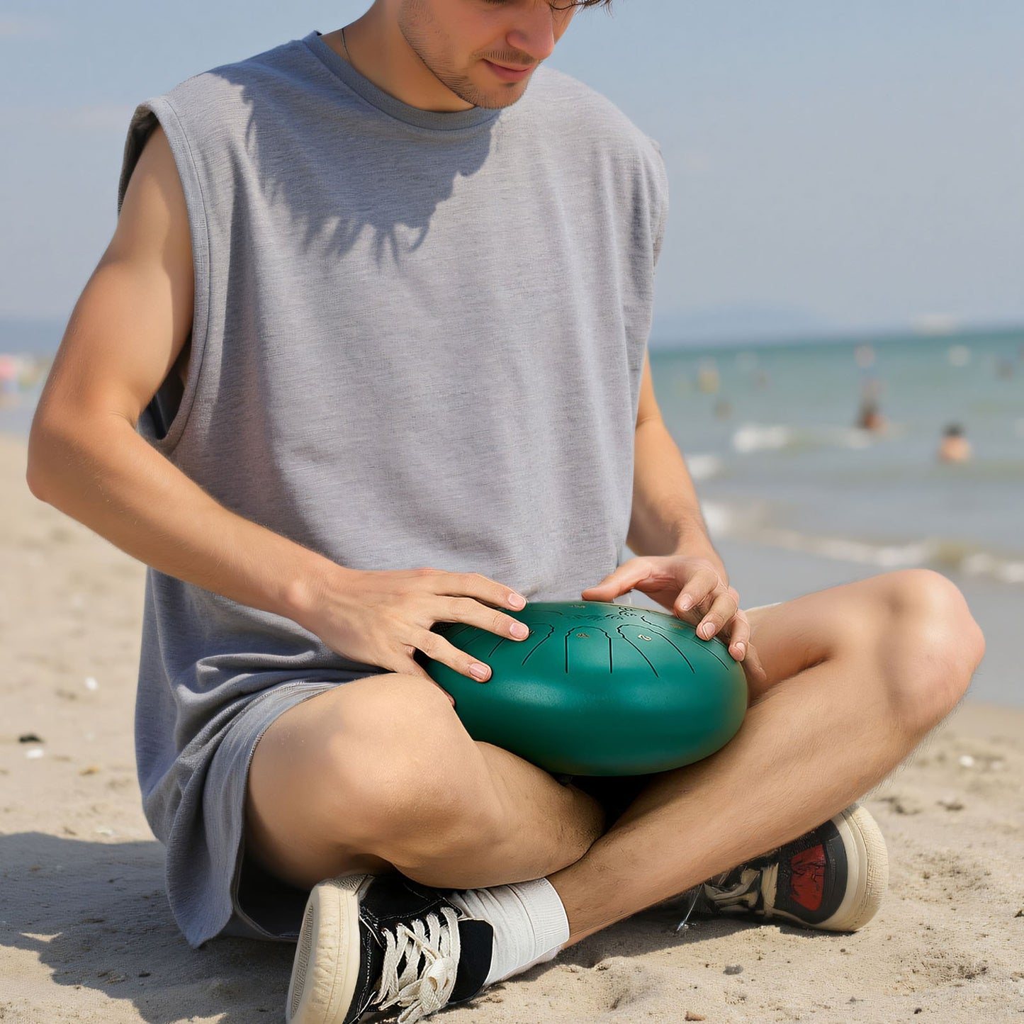 Steel Tongue Drum, 25.4cm 11 Notes Rain Drum for Outside Garden, C Major Musical Drums with Music Book & Mallets, Percussion Instrument for Meditation Yoga Beginner Musical Education, Green