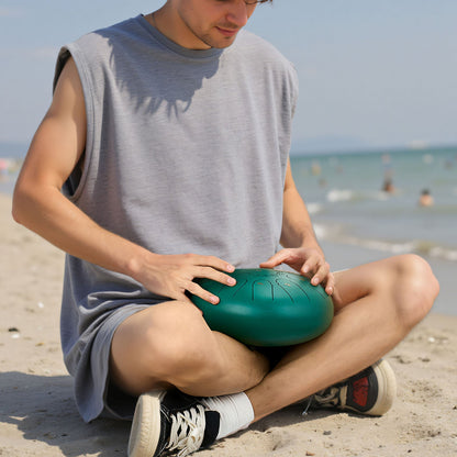 Steel Tongue Drum, 25.4cm 11 Notes Rain Drum for Outside Garden, C Major Musical Drums with Music Book & Mallets, Percussion Instrument for Meditation Yoga Beginner Musical Education, Green