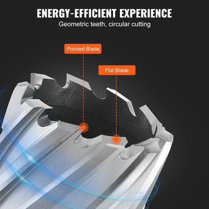 Annular Cutter Set, 6 pcs Universal Shank Mag Drill Bits, 5.1 cm Cutting Depth, 2.5 to 5.1 cm Cutting Diameter, M2AL High-Speed Steel, with 2 Pilot Pins and Portable Case, for Using with Magnetic Drills