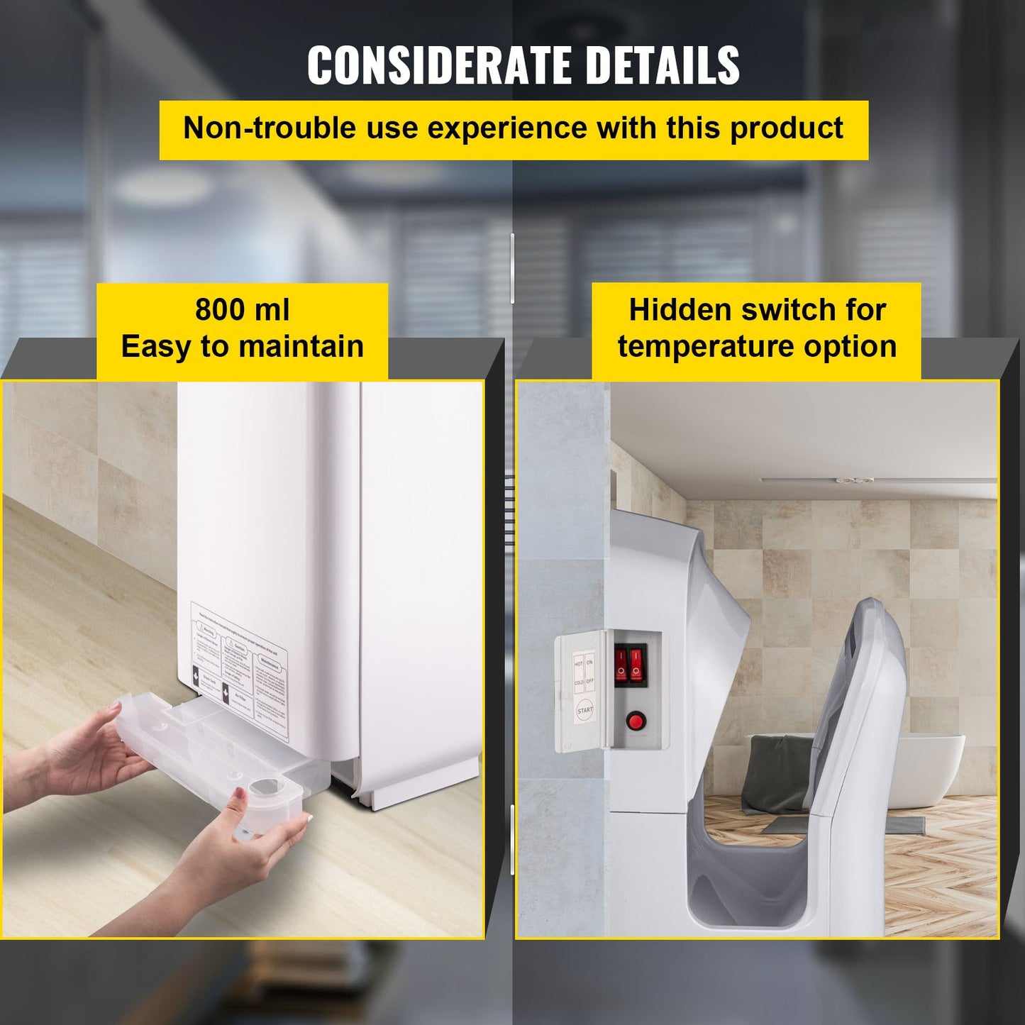 Jet Hand Dryer, Premium Electric Commercial Blade Hand Dryer, ABS Air Dryer Hand with HEPA Filtration Wall Mount Hand Dryer, 2000W 220V Vertical Hand Dryer, High-Speed Automatic Infrared White