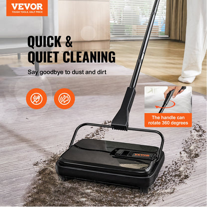 Carpet Sweeper, 20 cm Sweeping Paths, Floor Sweeper Manual Non Electric, 300 ml Dustbin Capacity with Comb for Home Office Rugs Hardwood Surfaces Wood Floors Laminate, Cleans Dust Pet Hair
