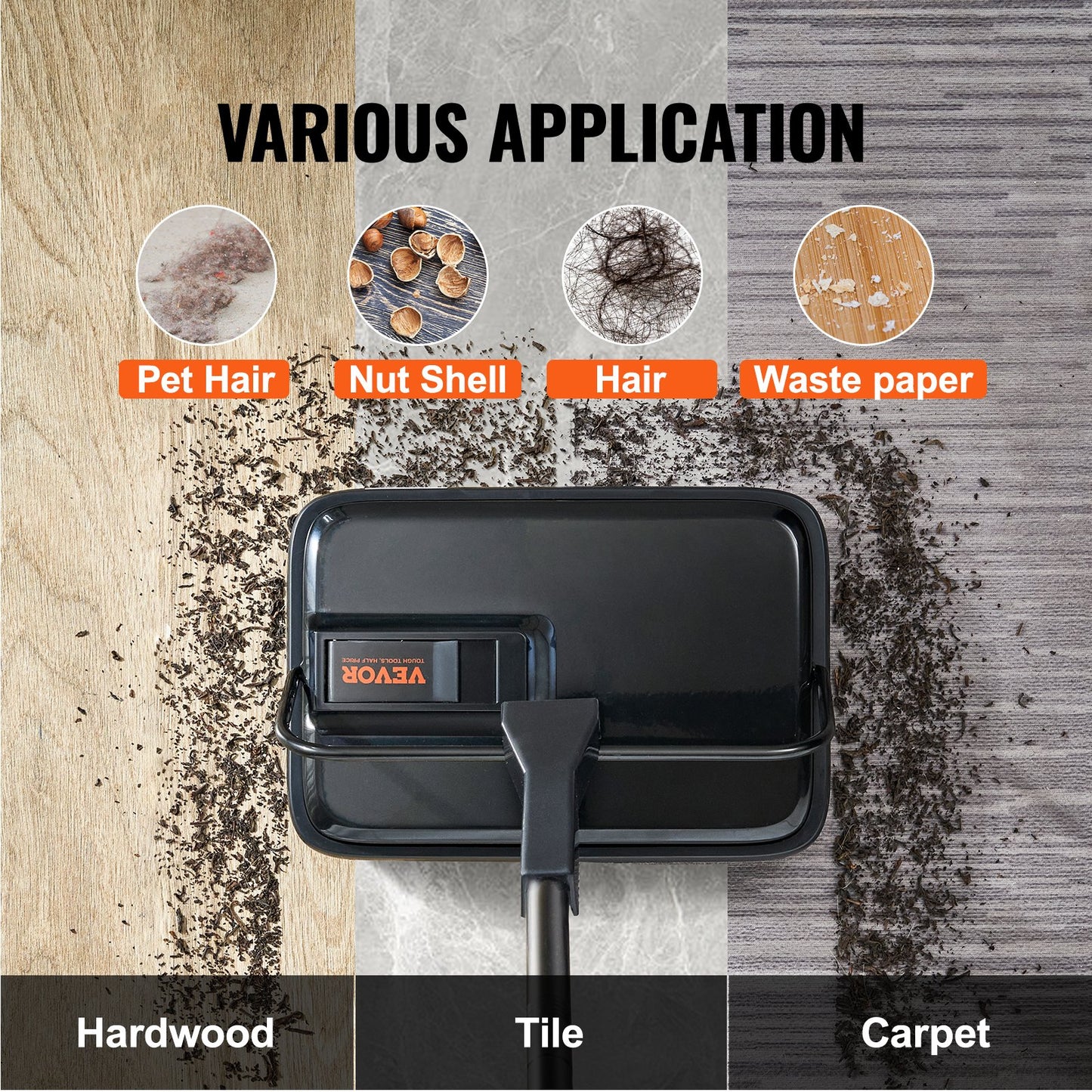 Carpet Sweeper, 20 cm Sweeping Paths, Floor Sweeper Manual Non Electric, 300 ml Dustbin Capacity with Comb for Home Office Rugs Hardwood Surfaces Wood Floors Laminate, Cleans Dust Pet Hair