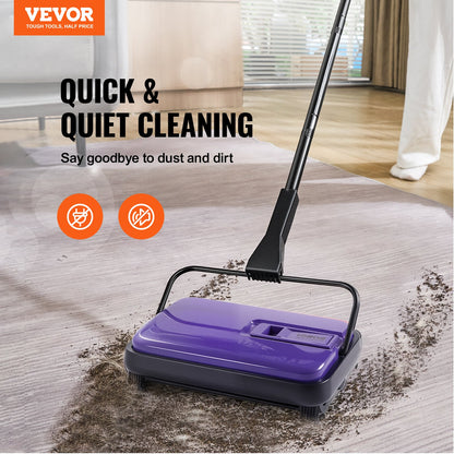 Carpet Sweeper Manual, Floor Sweeper with 300 ml Dustbin Capacity Easy to Empty, 17 cm inch Cleaning Width for Home Office Carpets Pet Hair Dust, Purple