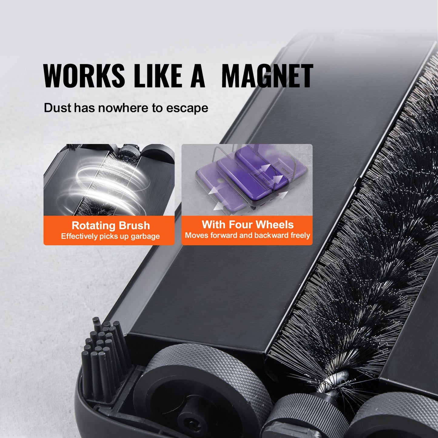 Carpet Sweeper Manual, Floor Sweeper with 300 ml Dustbin Capacity Easy to Empty, 17 cm inch Cleaning Width for Home Office Carpets Pet Hair Dust, Purple