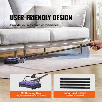 Carpet Sweeper Manual, Floor Sweeper with 300 ml Dustbin Capacity Easy to Empty, 17 cm inch Cleaning Width for Home Office Carpets Pet Hair Dust, Purple