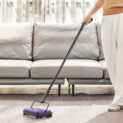Carpet Sweeper Manual, Floor Sweeper with 300 ml Dustbin Capacity Easy to Empty, 17 cm inch Cleaning Width for Home Office Carpets Pet Hair Dust, Purple